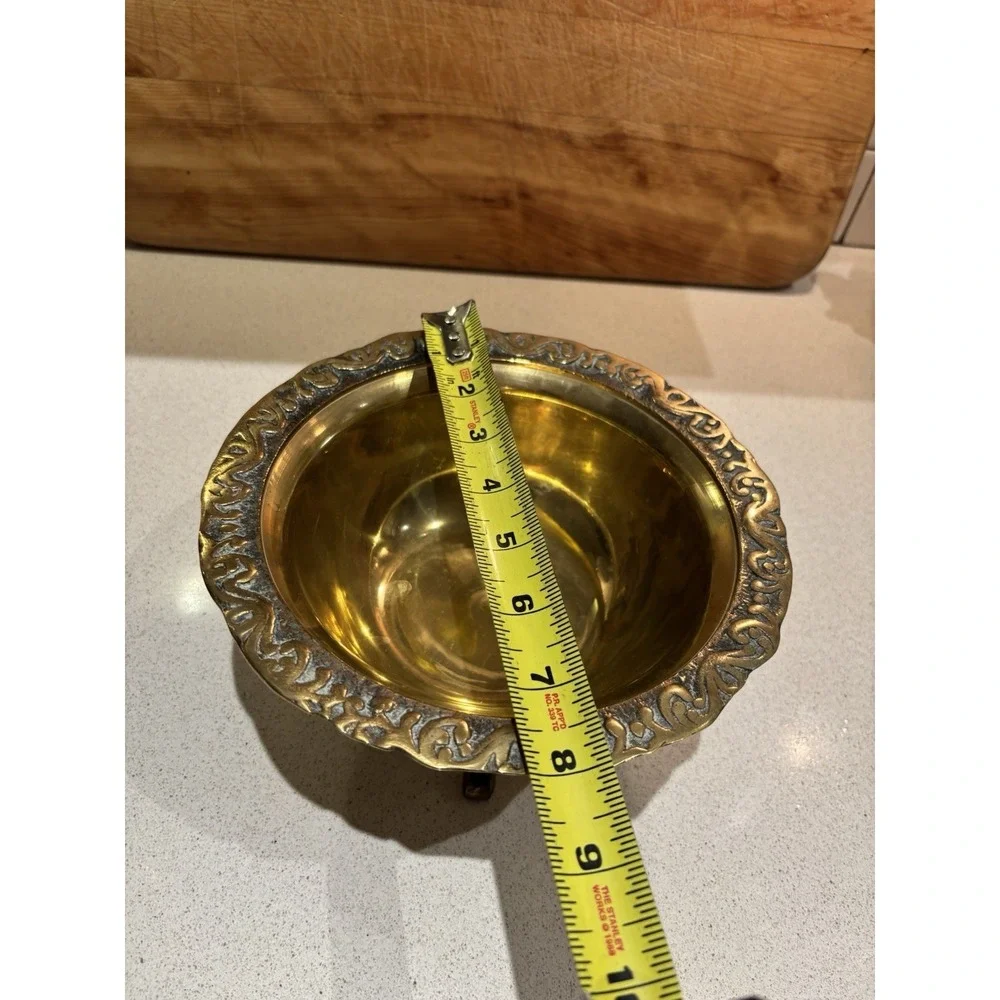 VINTAGE Brass 3 - Footed Bowl With Decorative Gargoyle Feet